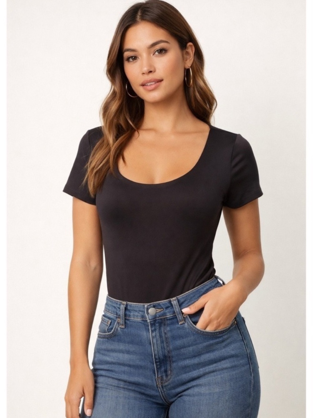 Nine West Black Scoop Neck bodysuit